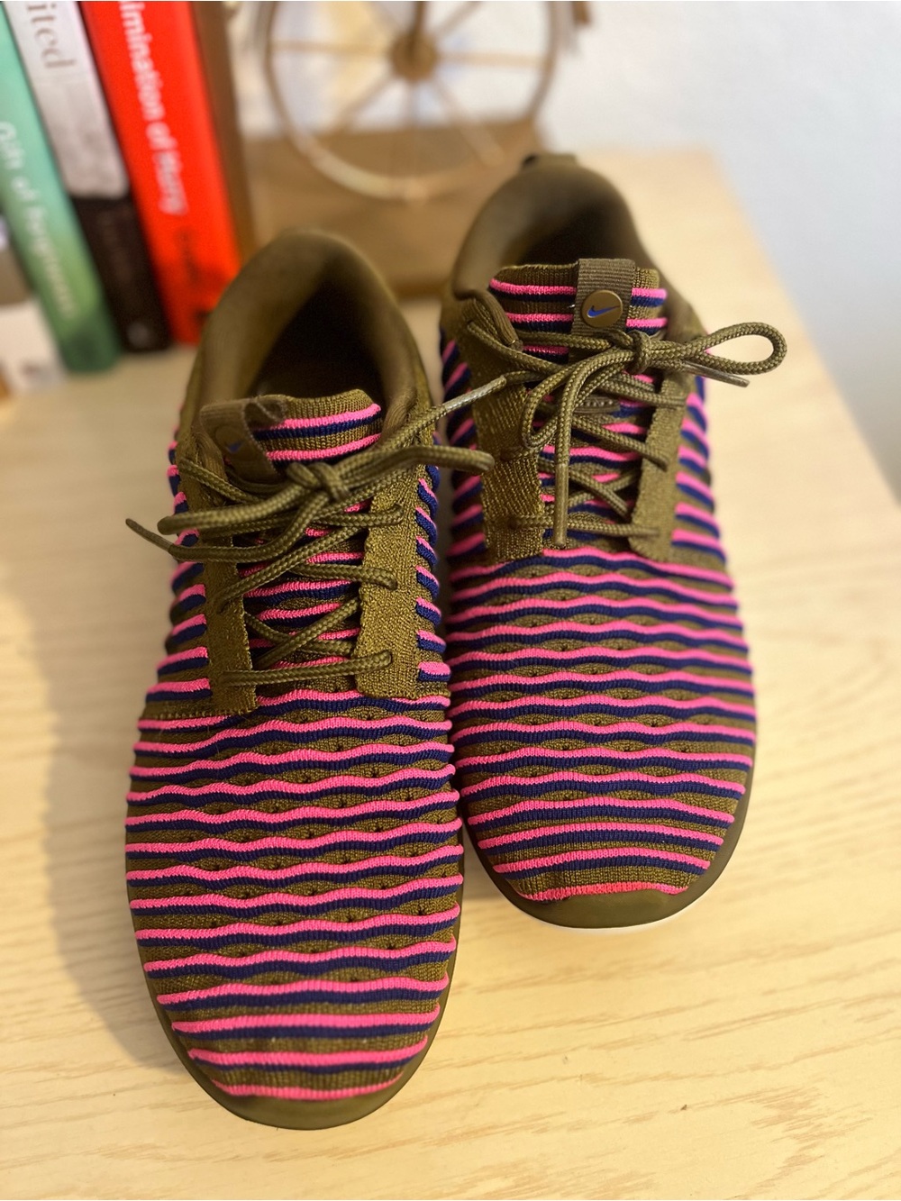Nike Women's Olive Green, Pink & Blue Striped Casual Sneakers